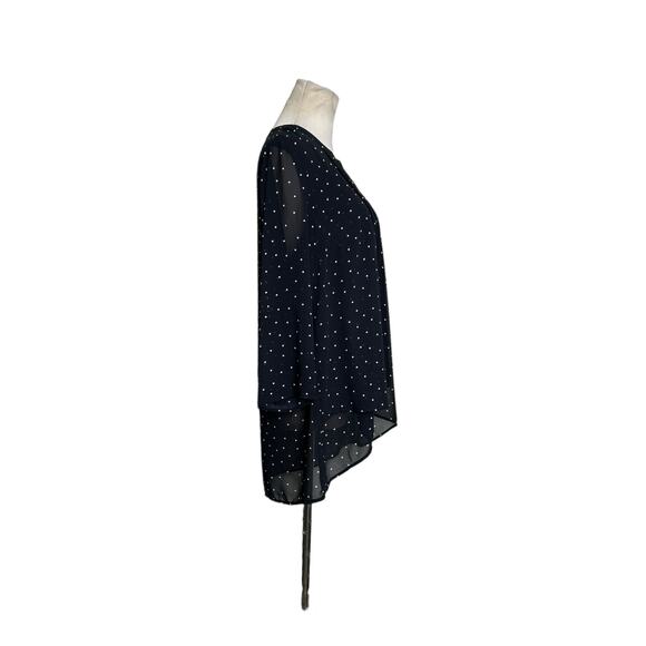 DR2 black white polka dots 3/4 sleeves semi sheer blouse size Small - Picture 4 of 12